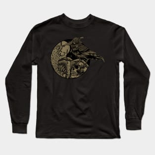 Dark Crow Bird With Skull Long Sleeve T-Shirt